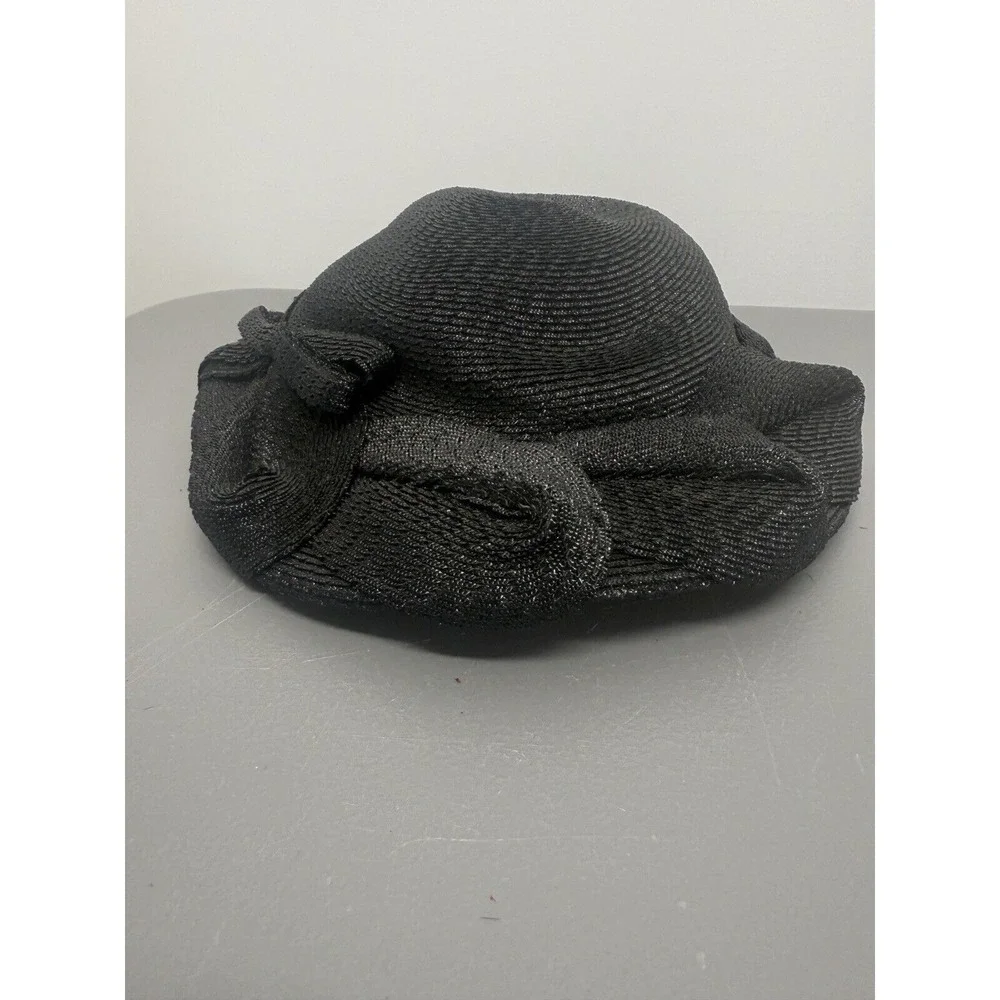 Vintage Hat 1950s Form‎ Style Black Woven Unbranded #24